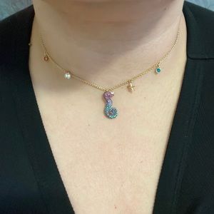 SWAROVSKI COLLECTION OCEAN SEAHORSE PENDANT MULTI-COLORED GOLD PLATING